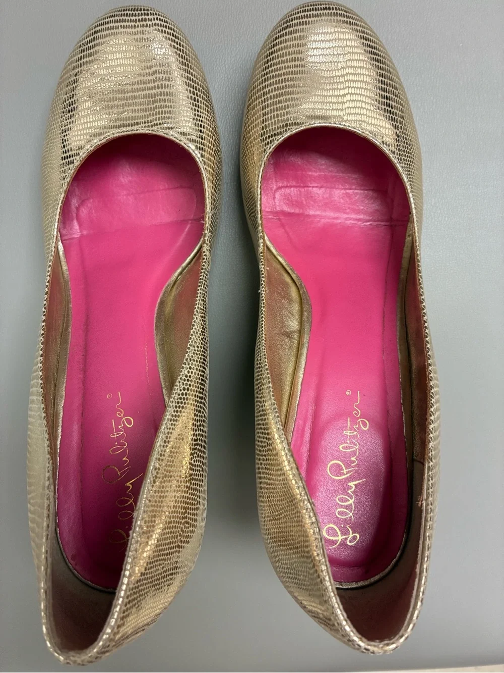 Lilly Pulitzer Gold Leather Wedge Shoes Pumps Women’s Size 8
